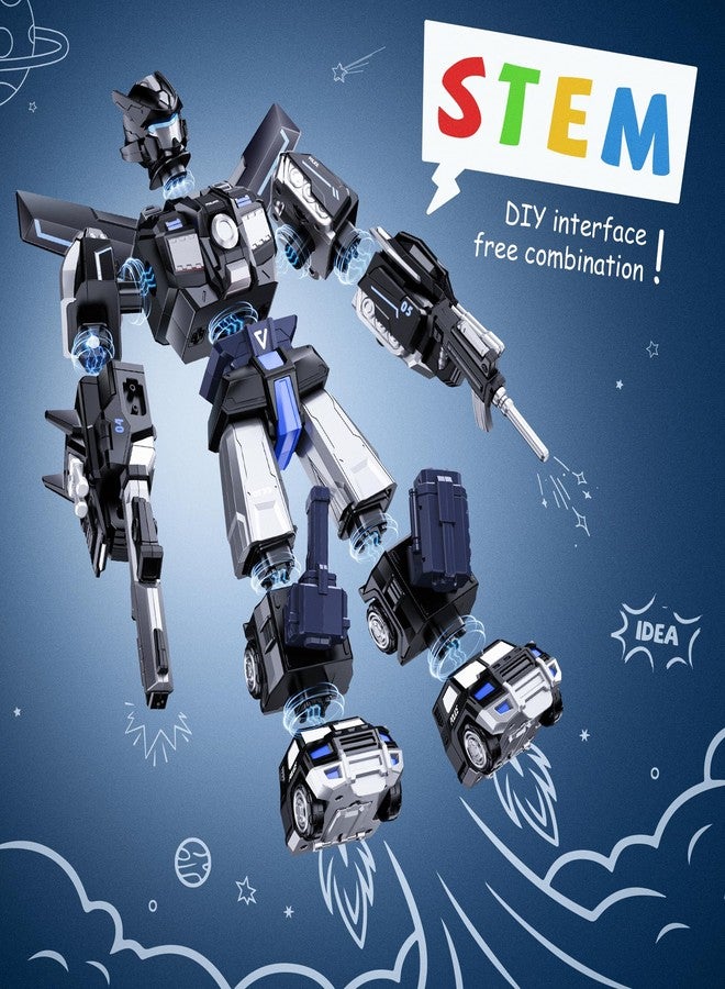MEWOCHEE 5 in 1 Magnetic Transform Police Trucks Robot Toys Gifts for 3 4 5 6 Year Old Boys Kids, Easy DIY Assembly, Ideals 3 4 5 6 Year Old Boy Birthday Gift Toys, Magnetic Transform Trucks Toy for Boys - Image 5